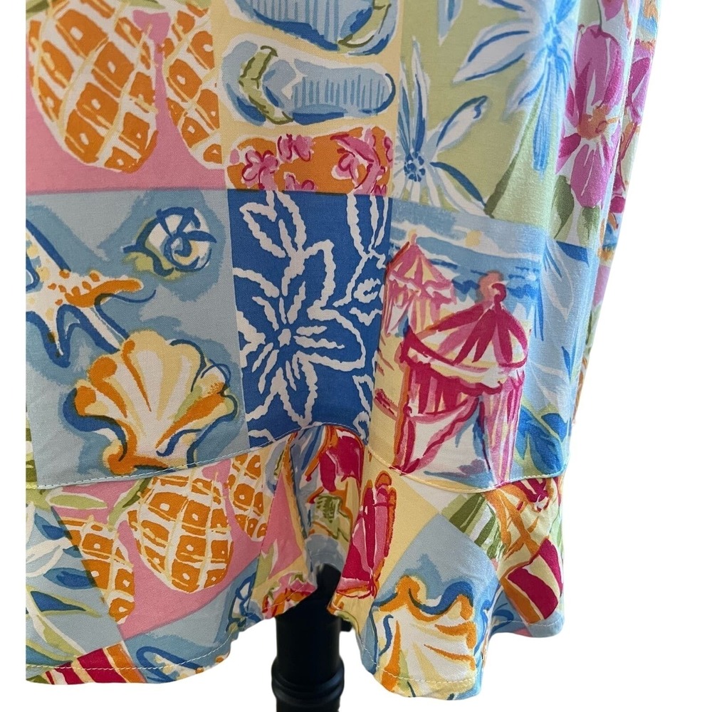 Summer Ready Weekend Clothes Line Multi Printed Beachy Patchwork Resort  Dress L - Picture 10 of 13